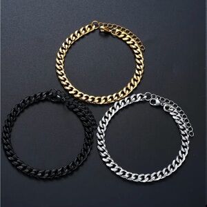 Men's Gold, Black, and Silver Chain Bracelets